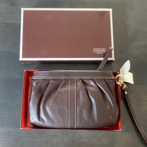Brown leather wristlet